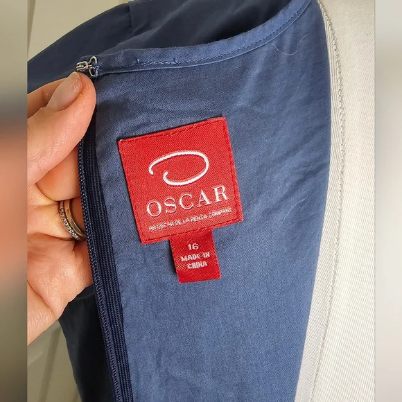 Oscar De La Renta Mid-length Blue Cotton dress Size 16 - Picture 5 of 10